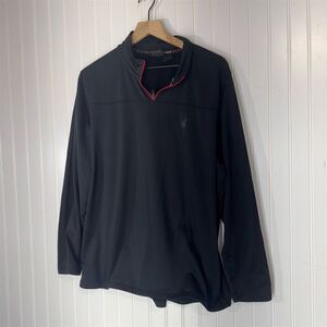 Spyder Active Black 1/4 Zip Pullover L Soft Stretch Ski Base Layer Spellout logo